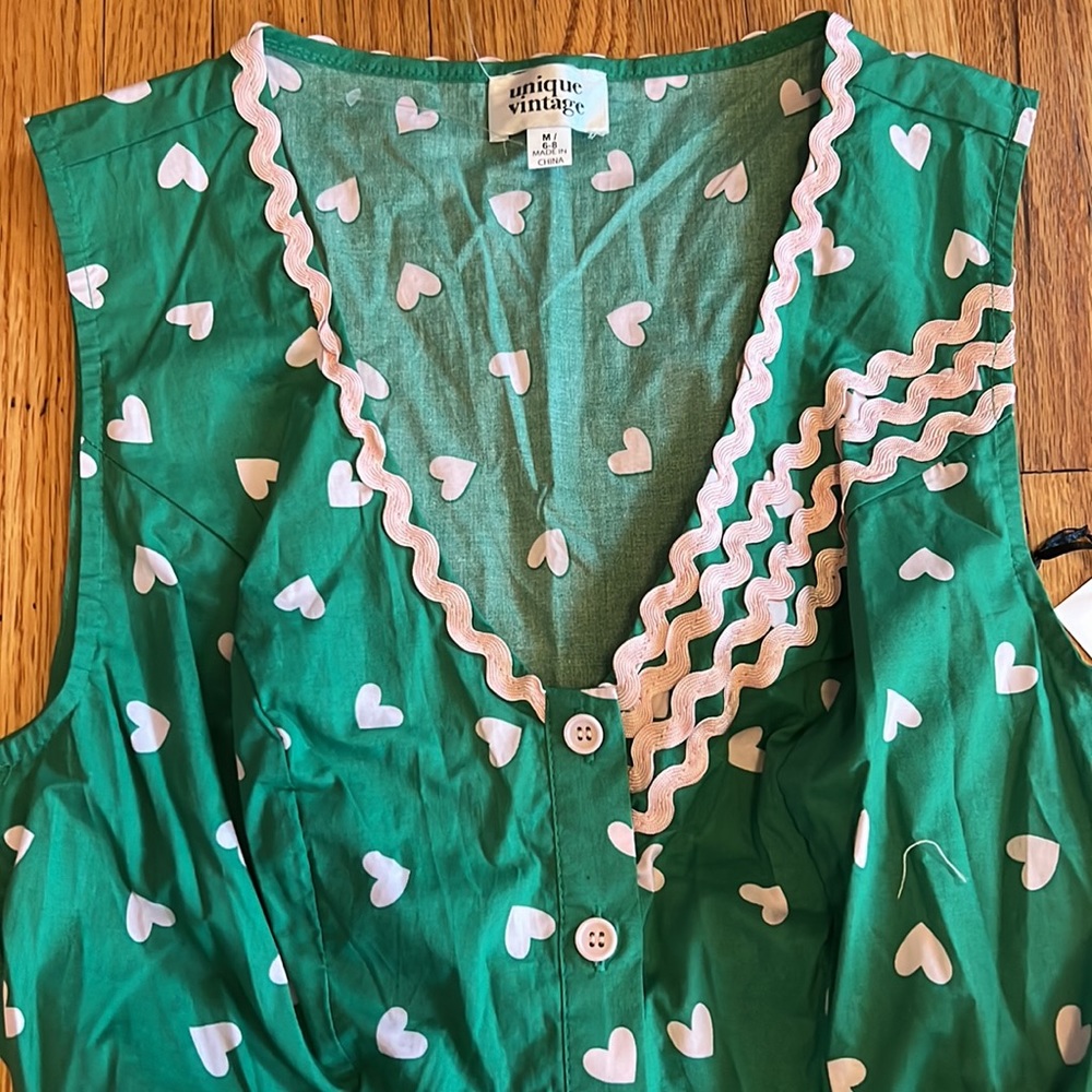 Unique Vintage Rockabilly green and pink heart print swing rockabilly dress - Picture 4 of 8